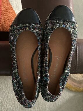 Jeffrey Campbell Multicolor Tweed Ballet Flats with Black Patent Toe